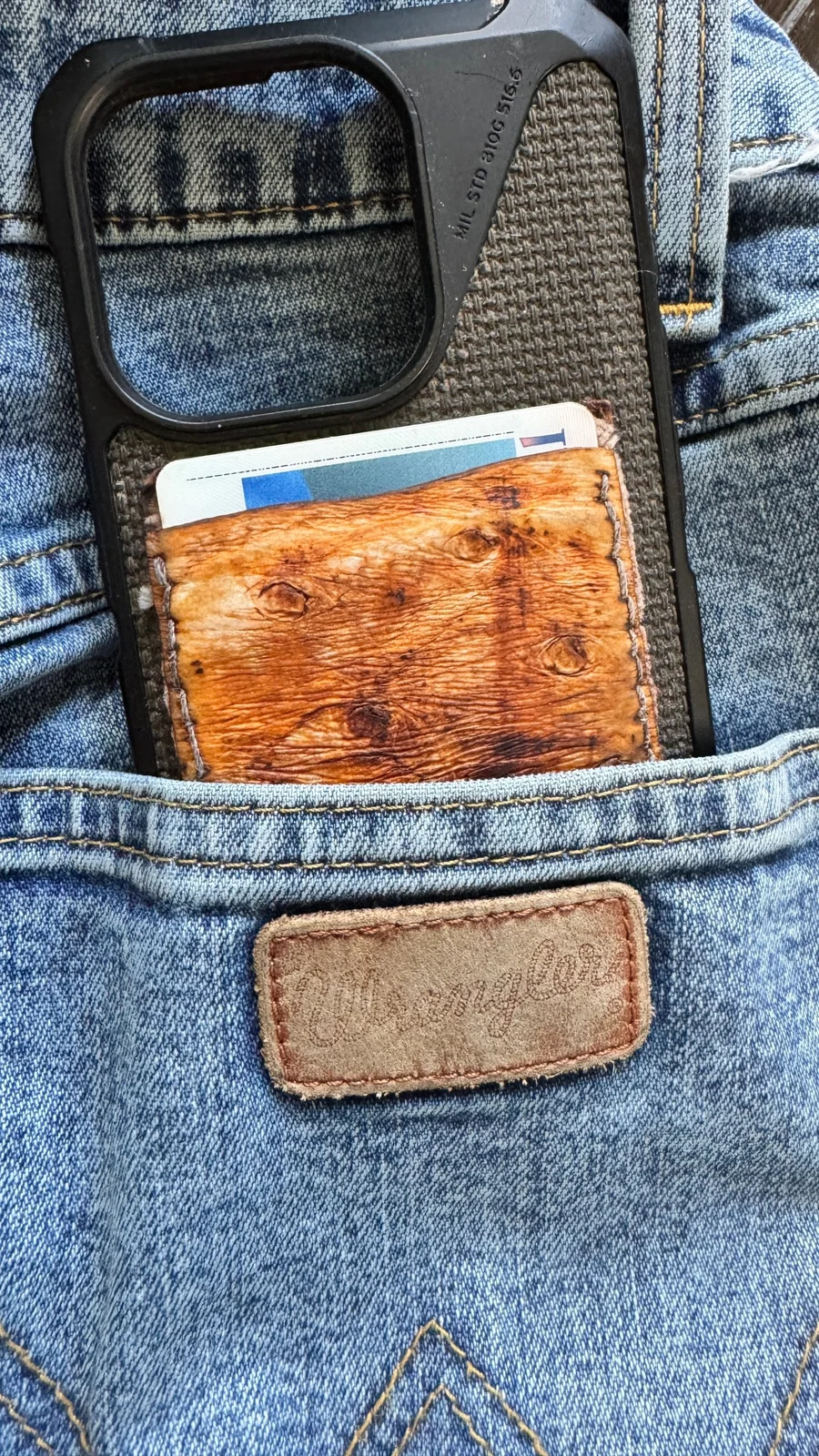 Genuine Ostrich Leather Phone Card Wallet – Handmade Leather Card Holder (Brown) — leather — photo 4